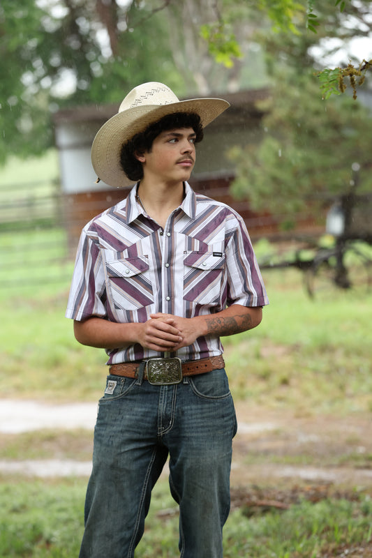 Cinch Camp Shirt - Burgundy Stripe