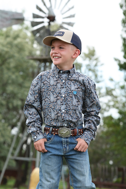 Cinch Boys Button-Down Western Shirt - Blue Paisley