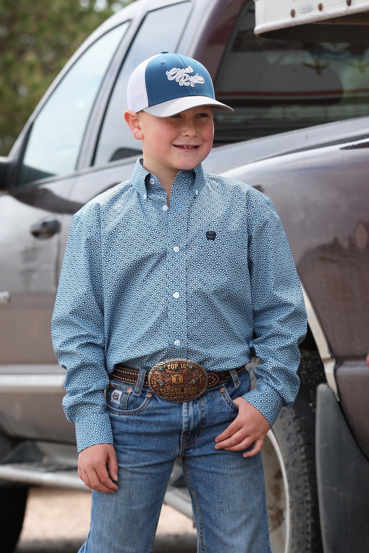 Cinch Boys Button-Down Western Shirt - Blue Geo