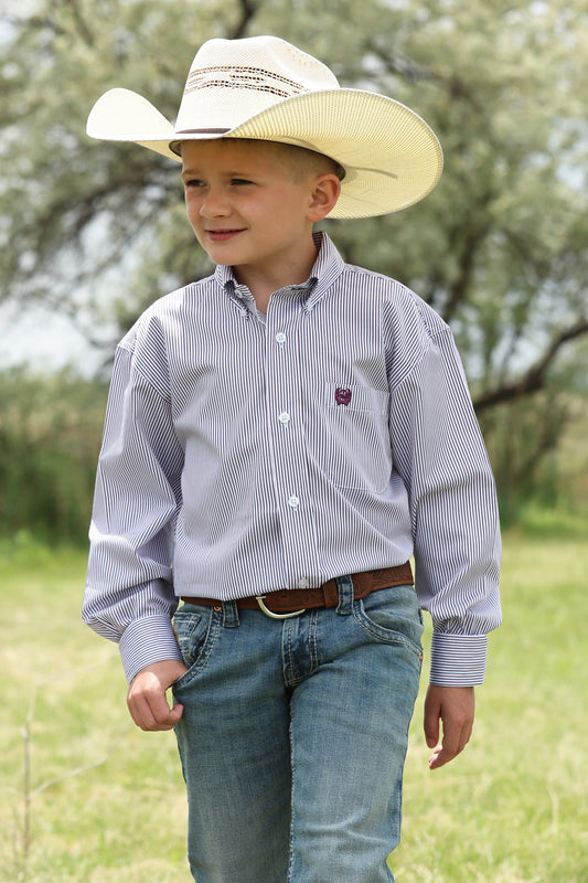 Cinch Boys Button-Down Western Shirt - Maroon Stripe