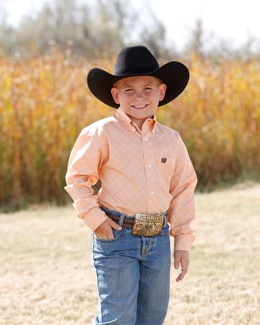 Cinch Boys Button-Down Western Shirt - Peach Print