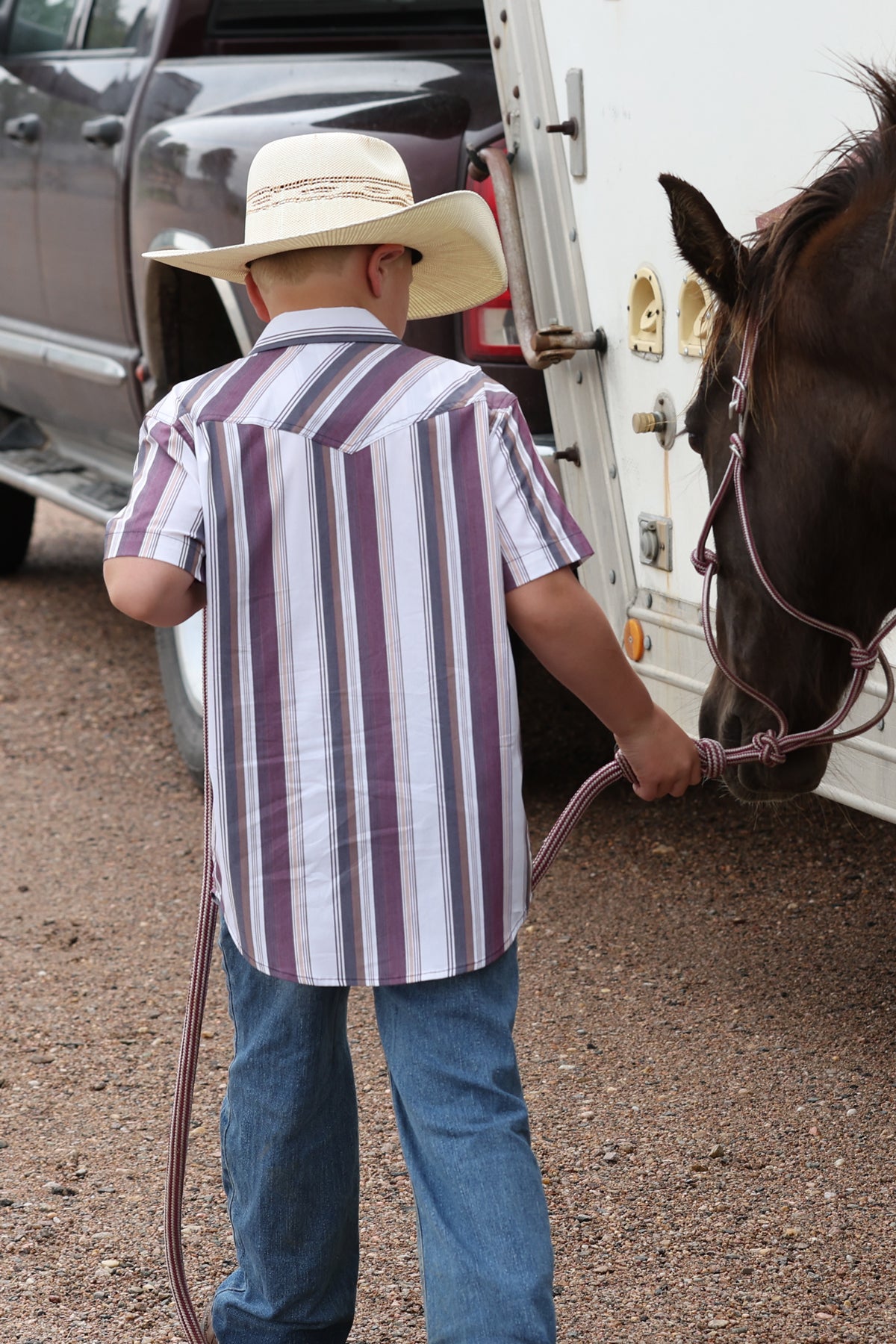 Cinch Boys Camp Shirt - Burgundy Stripe