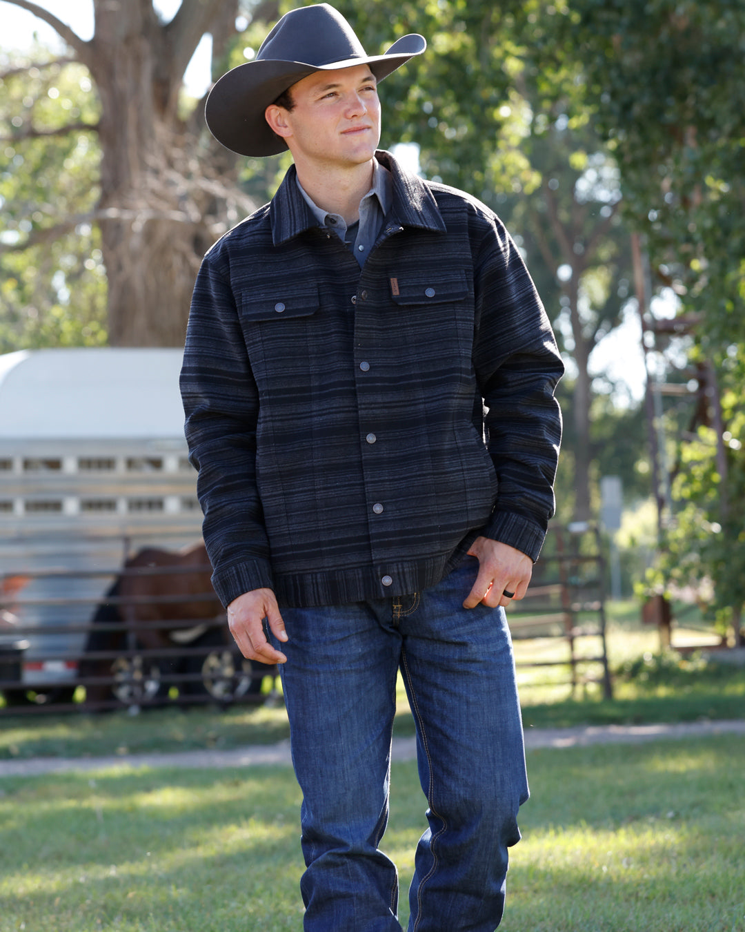 Cinch Black Stripe Snap Trucker Jacket