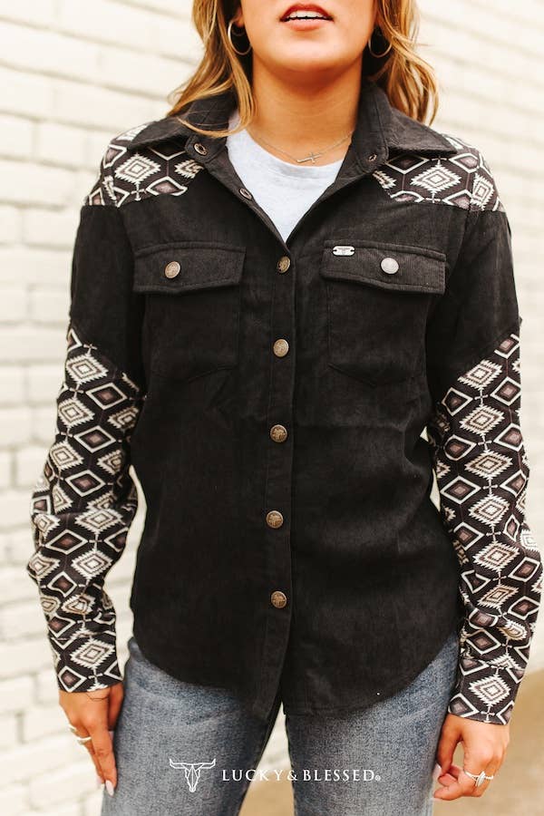 Black Corduroy Pearl Snap Shirt