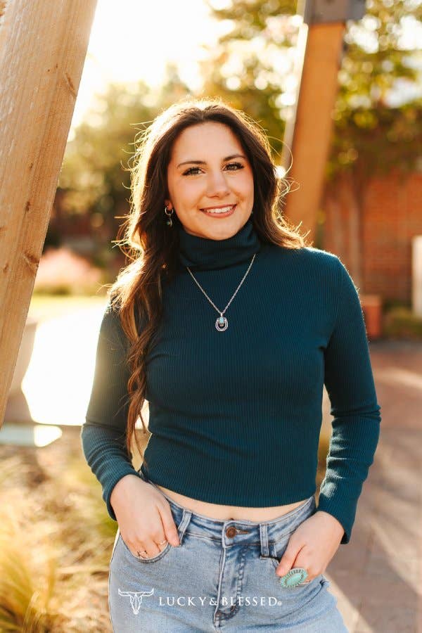 Teal Ribbed Turtle Neck