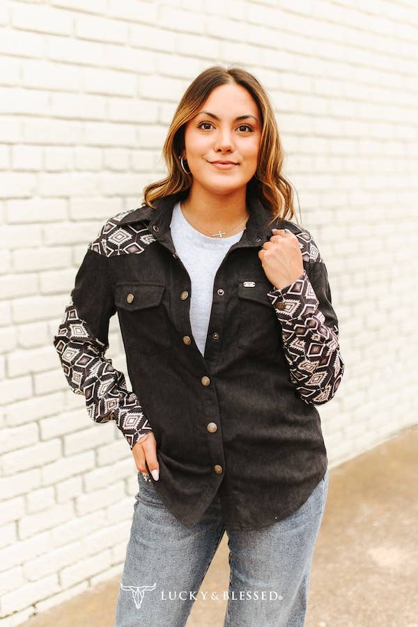 Black Corduroy Pearl Snap Shirt