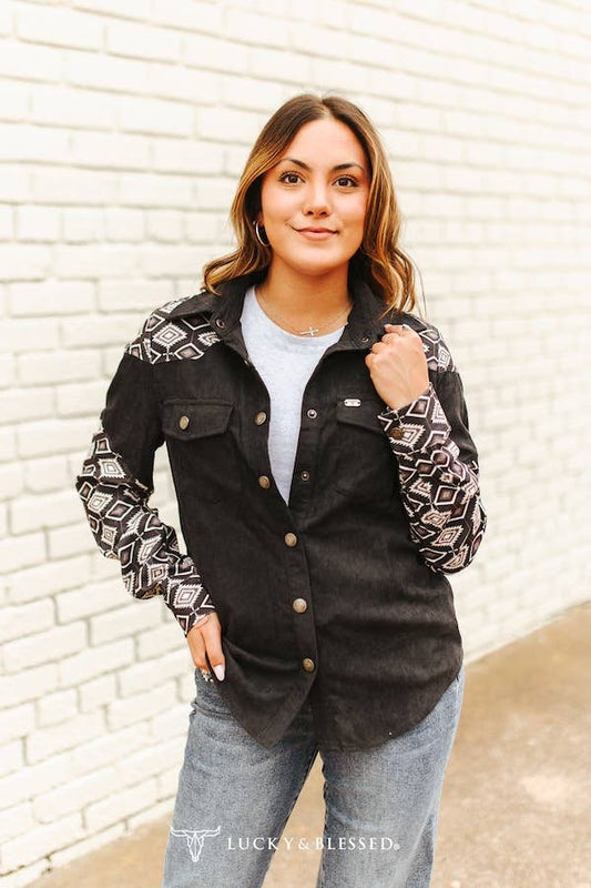 Black Corduroy Pearl Snap Shirt