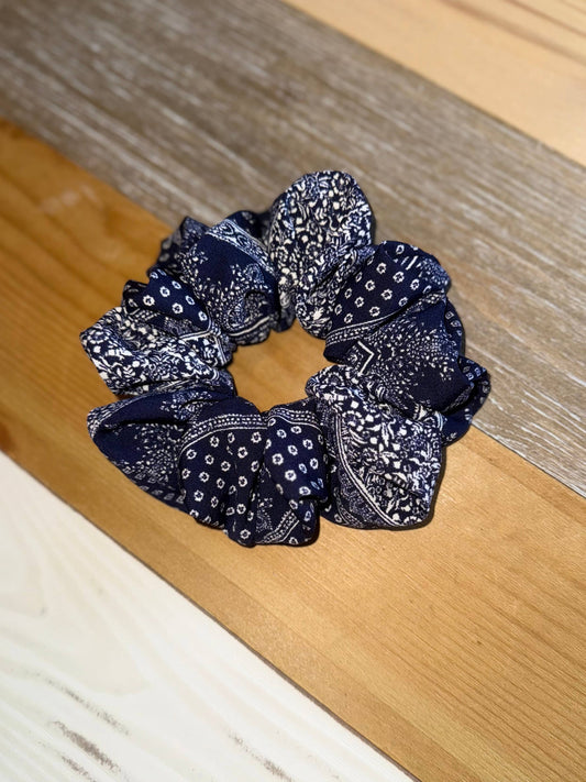 Blue Bandanna Scrunchie