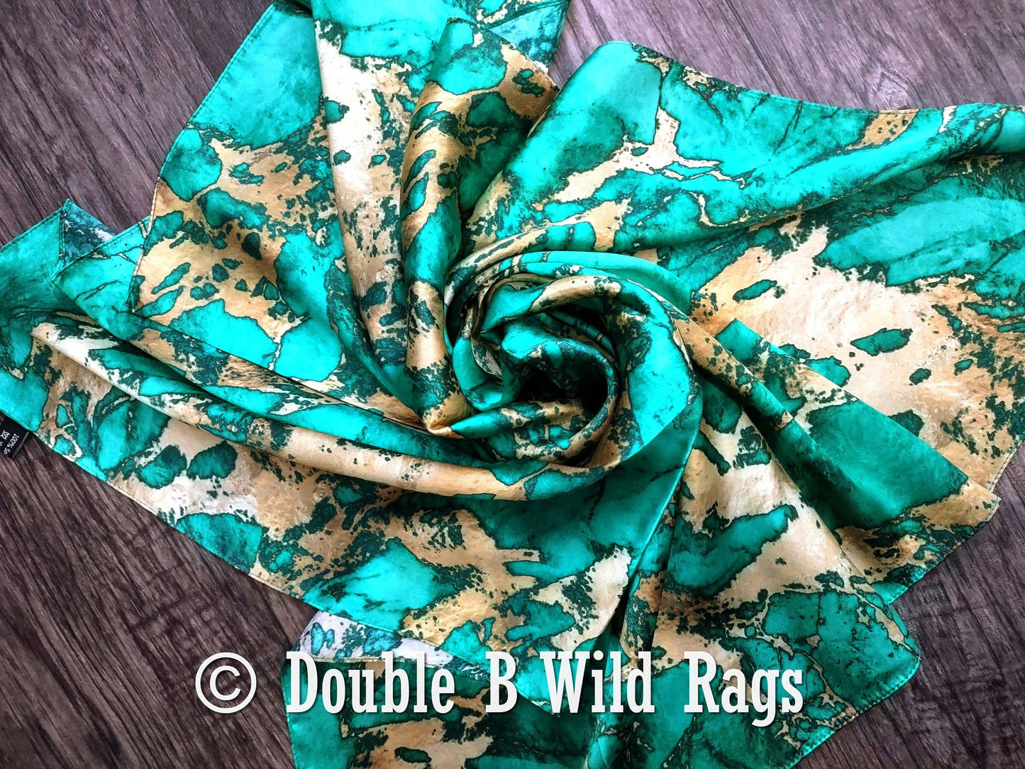 Teal & Gold Marble 100% Wild Rag