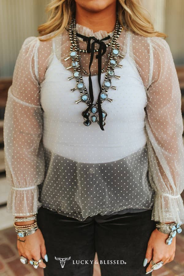 Ivory Sheer Mesh Long Sleeve Top