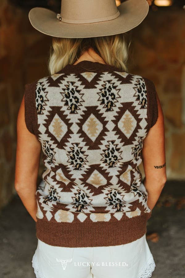 Cream Aztec Leopard Sweater Vest