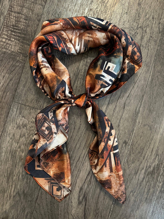 Rust Tribal Print 100% Silk Wild Rag