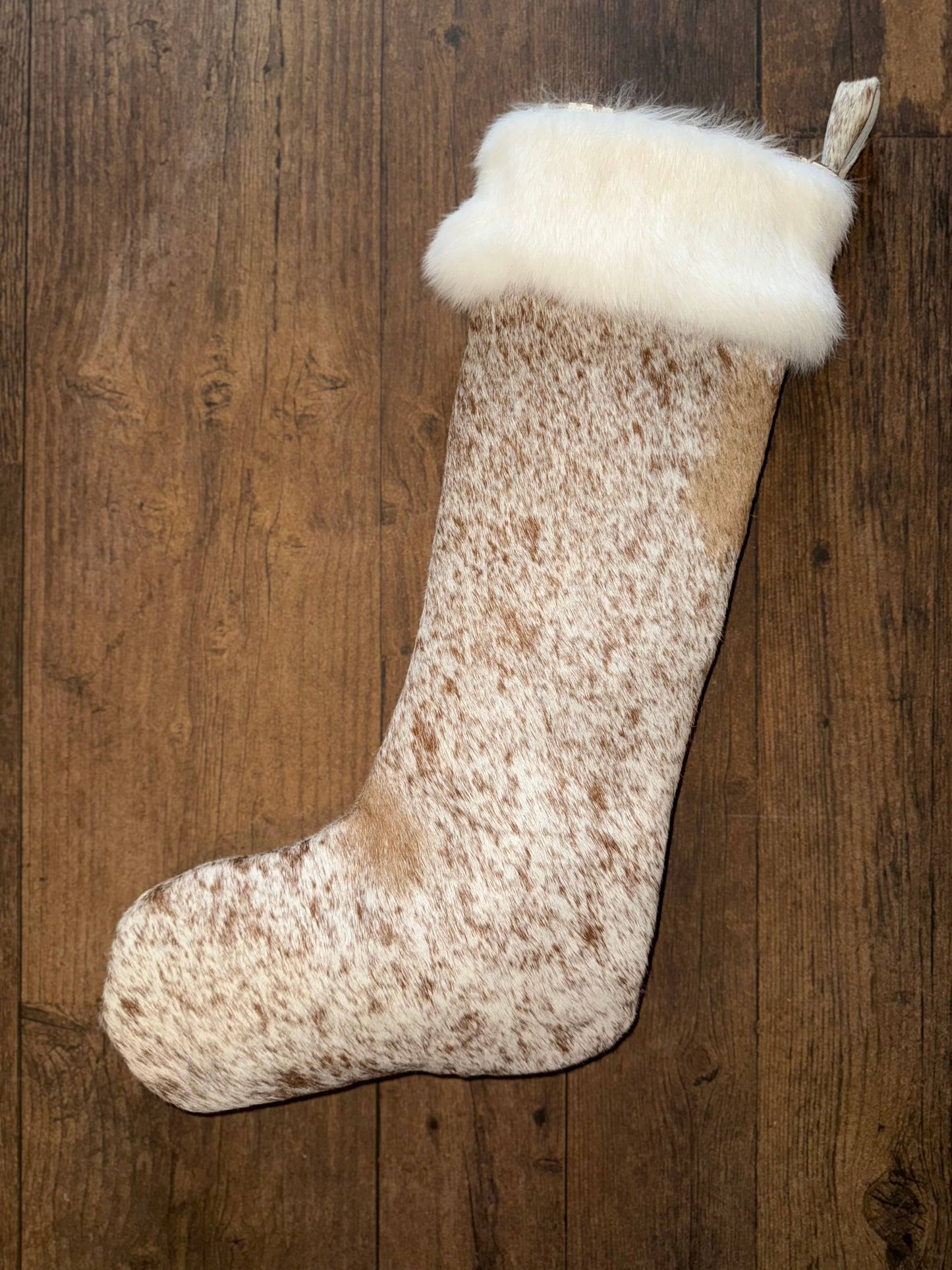 Cowhide and Rabbit Fur Christmas Stocking