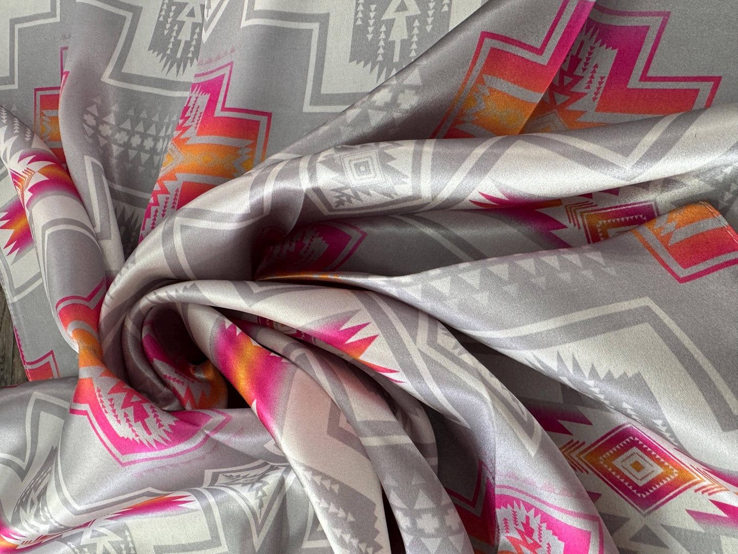 Silver & Pink Aztec 100% Silk Wild Rag