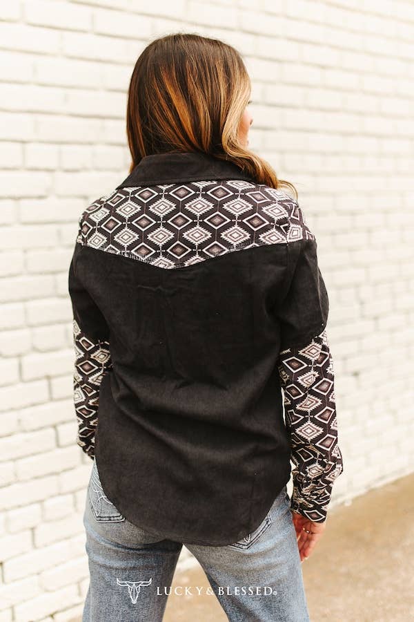 Black Corduroy Pearl Snap Shirt
