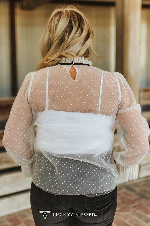 Ivory Sheer Mesh Long Sleeve Top