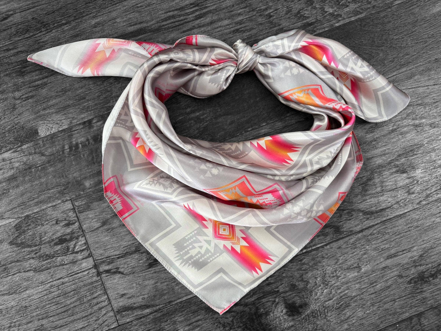 Silver & Pink Aztec 100% Silk Wild Rag