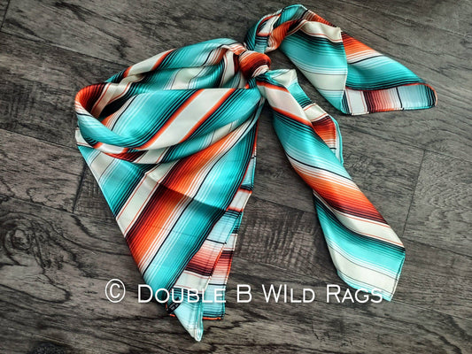 Coral & Turquoise 100% Silk Wild Rag