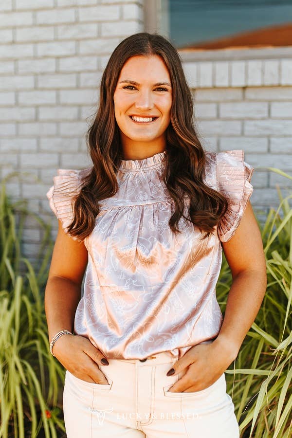 Western Champagne Satin Ruffle Top