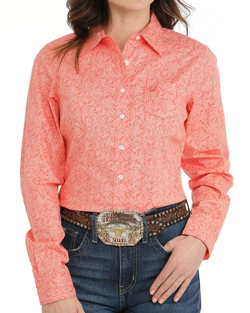 Cinch Stretch Arena Fit Button-Down Western Shirt - Coral